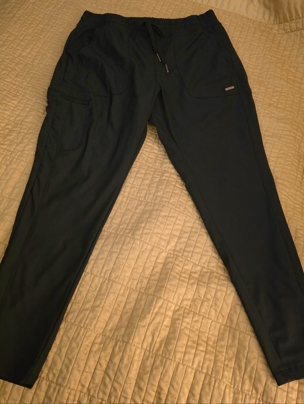 Cherokee Form Womens Mid Rise Black Tapered Leg Drawstring Scrub Pants - Size MP